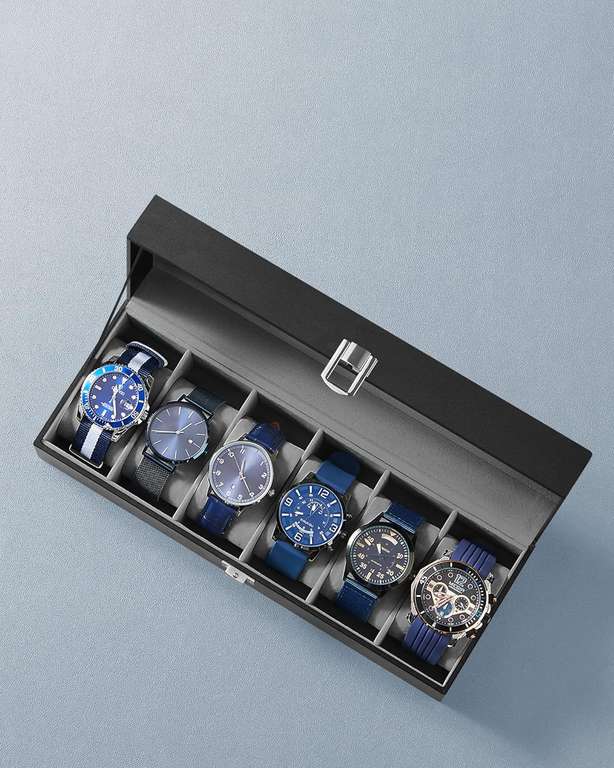 SONGMICS - pudełko na 6 zegarków ze szklaną pokrywą