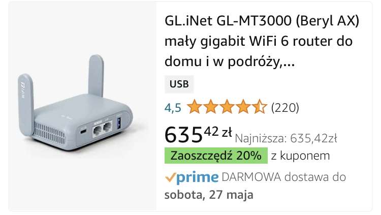 Router GL.iNet Beryl AX MT3000 Wi-Fi 6 $72,44