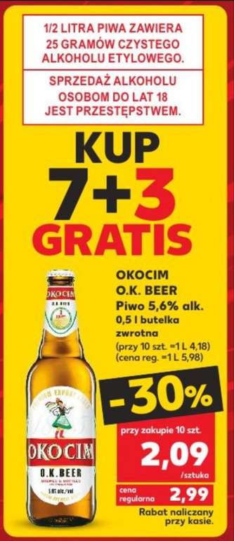 Piwo OKOCIM O.K. BEER 5,6 % alk butelka zwrotna 0,5L cena 1 butelki przy zakupie 10 Kaufland