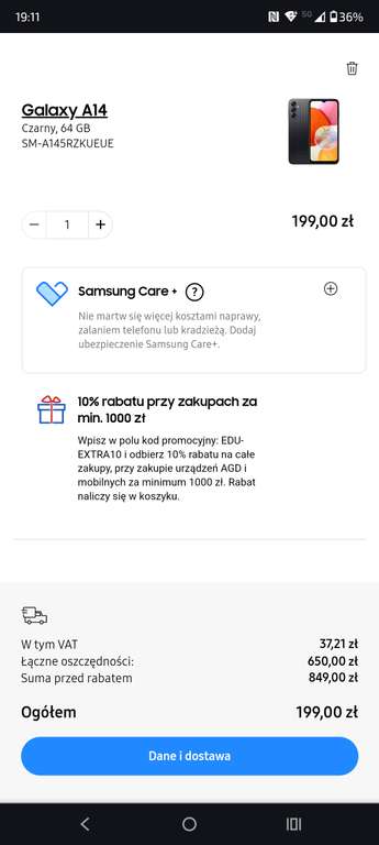 Smartfon Samsung A14 4/64 (Samsung sklep dla edukacji)