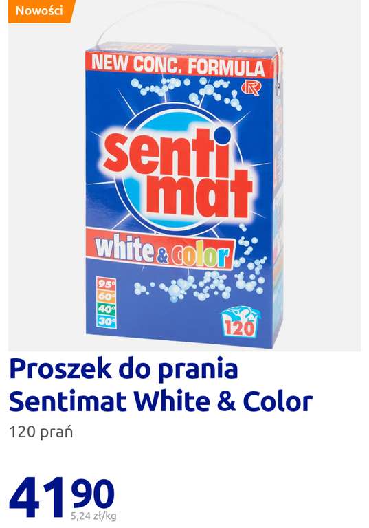 Szwajcarski Proszek do prania SentiMat 8kg, nowość, White and Color 34gr/pranie @Action