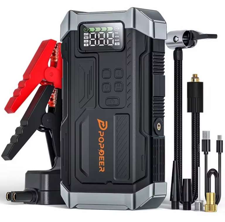 JumpStarter: POPDEER PD-JA3 5000A 4w1, Kompresor Powietrza 150PSI, Powerbank 12V QC 3.0-23.92€
