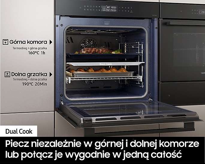 Piekarnik elektryczny parowy Samsung NV7B4245VAK Dual Cook Termoobieg Czarny