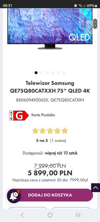 Telewizor Samsung QE75Q80C 75" cali