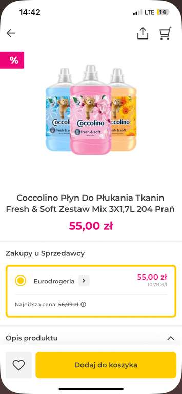 Coccolino Płyn Do Płukania Tkanin Fresh & Soft Zestaw Mix 3X1,7L 204 Prań