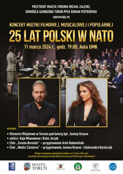 25 lat Polski w NATO - koncert muzyki filmowej w Auli UMK w Toruniu, m.in występ Orkiestry Wojskowej >>> bezpłatne wejściówki