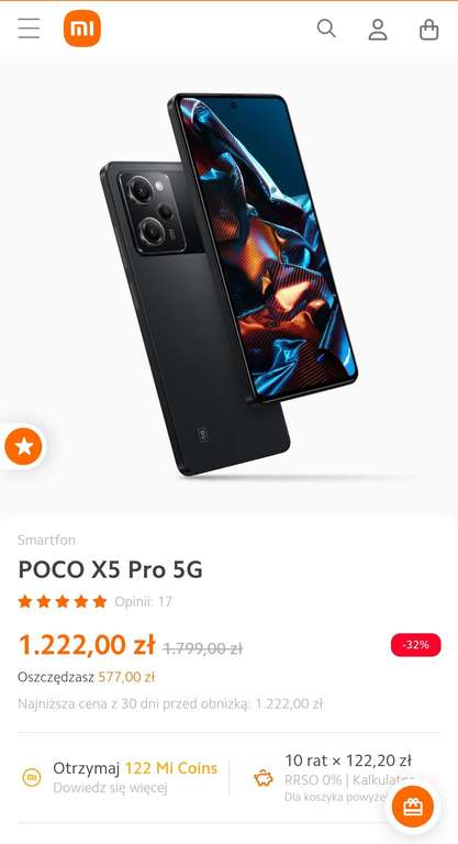 Smartfon Poco X5 Pro 5g 8/256 w bdb cenie na mi-home.pl