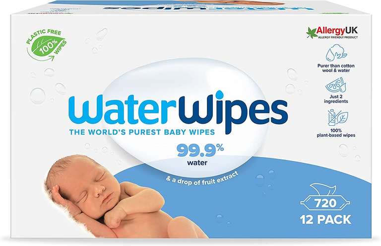 Amazon WaterWipes Original – Biodegradowalne Chusteczki dla Niemowląt, Nawilżane w 99,9% Wodą, 720 szt.