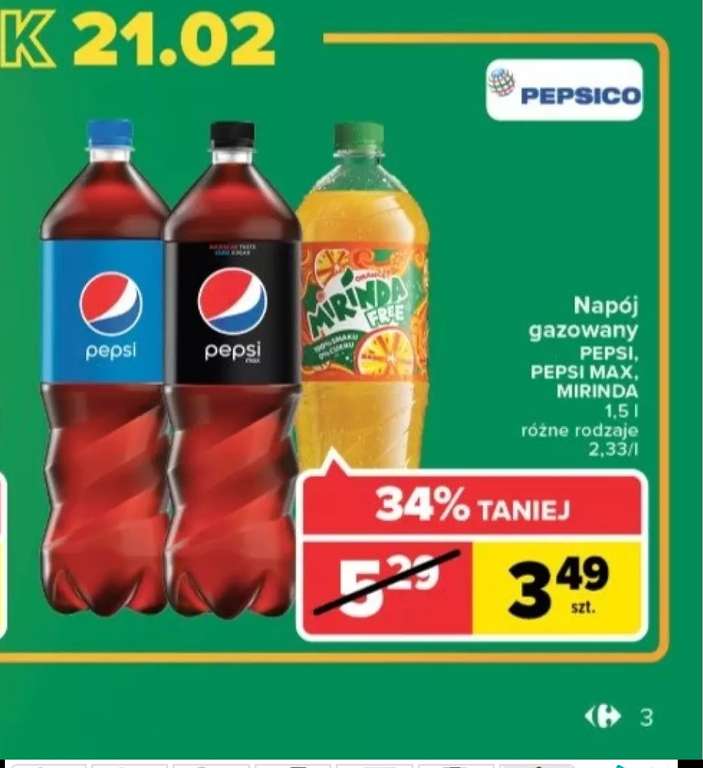 Pepsi, Pepsi Max, Mirinda 1,5 l Carrefour