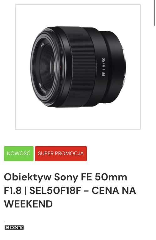 Obiektyw Sony FE 50mm F1.8 | SEL50F18F
