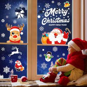 Telgoner Świąteczne naklejki na okno, lustro lub lodówkę, bezklejowe, 7 arkuszy