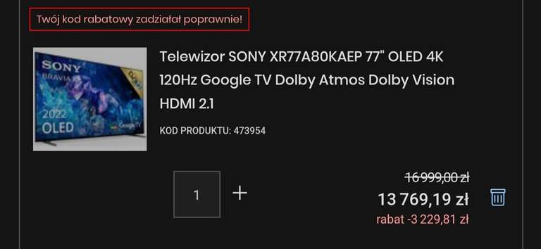 Telewizor Sony OLED 77" A80K / 4K HDR / 120Hz / GoogleTV / Dolby Vision / Dolby Atmos + szkło hartowane na telefon