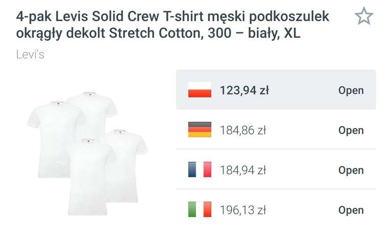 4x męska koszulka Levi's Solid Crew T-shirt, 95% bawełna, 5% elastan, czarny lub biały, rozmiar M, L i XL