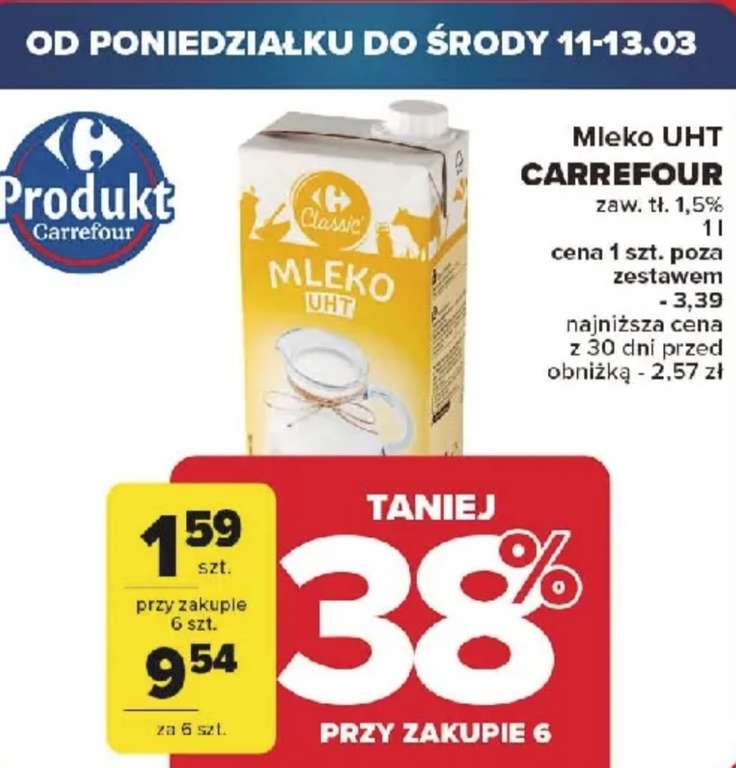 Mleko UHT 1,5% 1L przy zakupie 6 @Carrefour