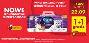 Papier toaletowy Queen Premium Cotton 10 rolek 4 warstwy 1 + 1 gratis (tylko 22.09) Biedronka