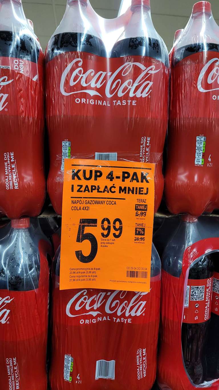 Coca-Cola 4x2L. 2L w cenie 1L 5.99 zł Biedronka W-wa