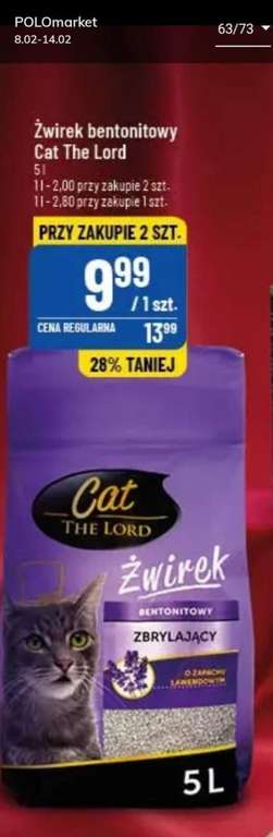 Żwirek Cat The Lord 5l bentonitowy zbrylający Polomarket przy zakupie 2 sztuk