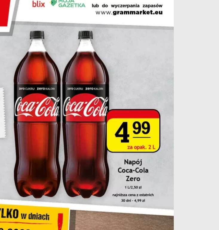 Coca Cola Zero 2L 4.99zł (2,50/l) | Gram Market