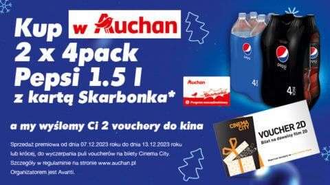 Vouchery do Cinema City za zakup Pepsi z kartą Skarbonka Auchan