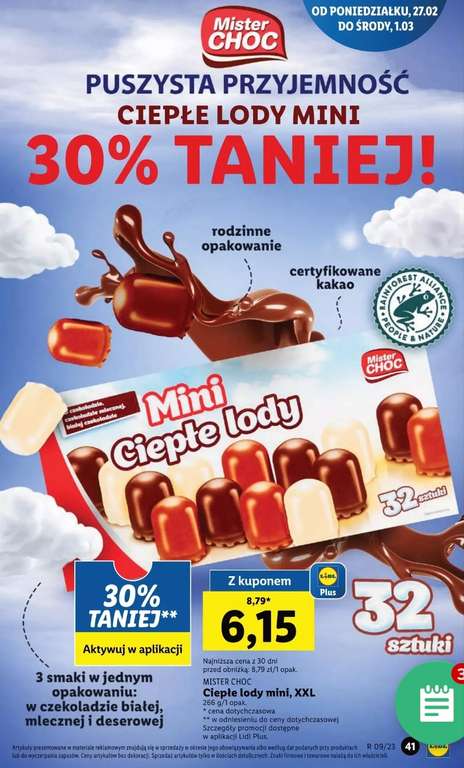 Ciepłe lody mini Mister Choc - 30% taniej z kuponem Lidl Plus