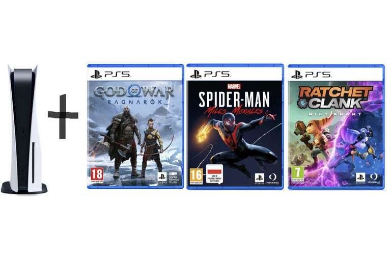 PS5 + God Of War Ragnarök + Marvel's Spider-Man: Miles Morales + Ratchet & Clank: Rift Apart