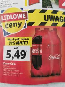 Coca-Cola 2.75/l przy zakupie 4x2l. Lidl od poniedziałku (21,96zł za całość)