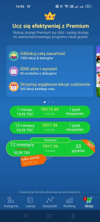 Mondly - aplikacja do nauki języków. Tureckie konto Google