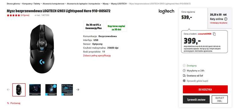 Mysz bezprzewodowa LOGITECH G903 Lightspeed Hero 910-005672