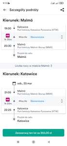 Lot Katowice-Malmo i z powrotem 3 terminy od 355-435 zł w obie strony za 4 osoby:) Kiwi.com
