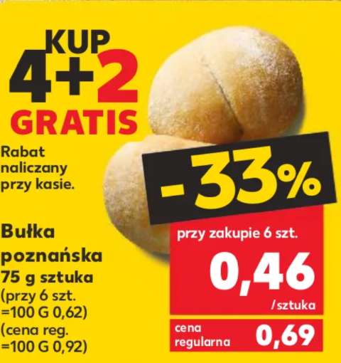 Bułka Poznańska po 46 groszy, 2 gratis przy zakupie 4, Kaufland