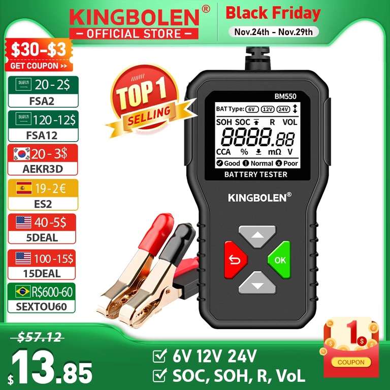 Tester akumulatora KINGBOLEN BM550 za $14.73