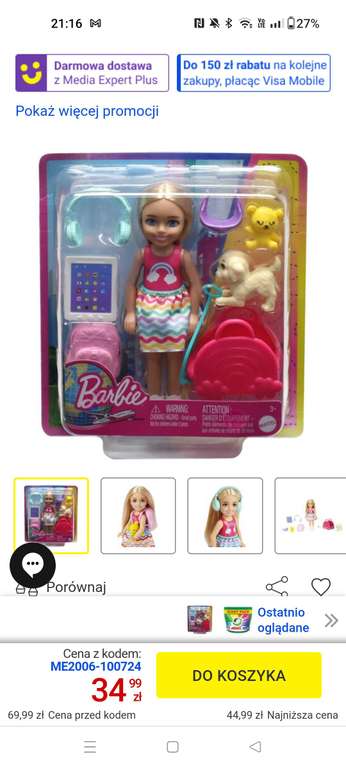 Nowa lalka Barbie Chelsea podróżniczka darmowy odbiór w sklepie media expert