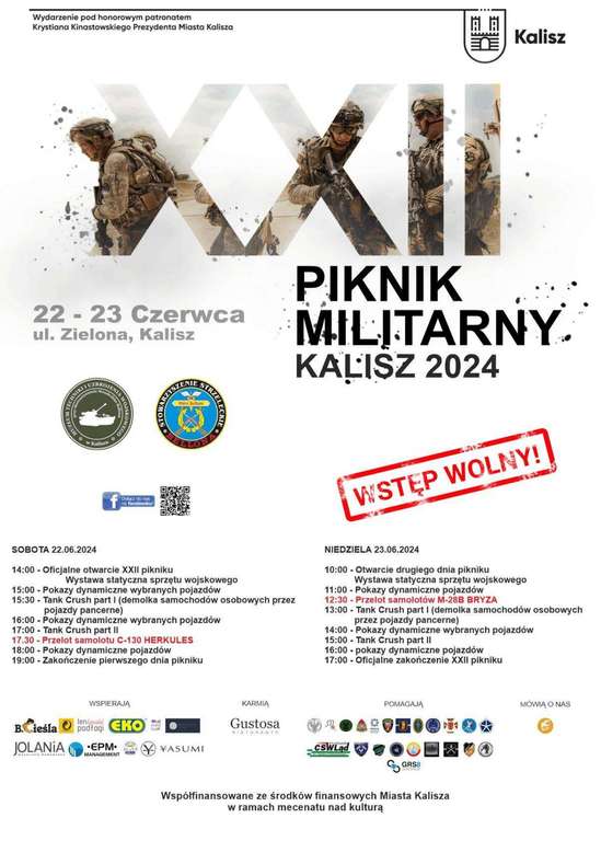 Atrakcje dla fanów militariów na pikniku militarnym w Kaliszu, przelot samolotu C-130 Herkules, M-28 Bryza, Tank-Crush, bezpłatny wstęp