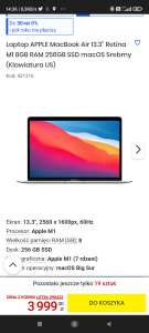 Apple MacBook Air 13.3 procesor M1 8gb ram dysk SSD 256gb macos srebrny klawiatura US