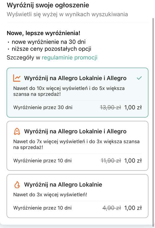 Allegro Lokalnie Wyróżnienie za 1zl na aż 30DNI na Allegro Lokalnie i Allegro