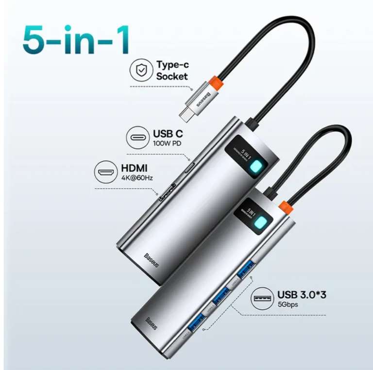 Hub USB C baseus 5w1