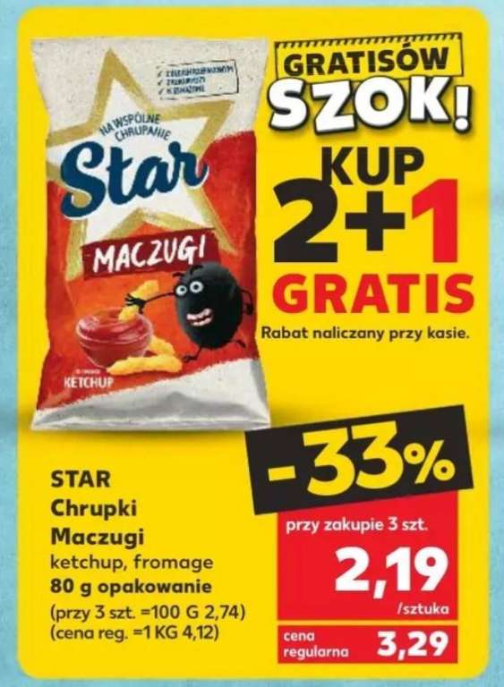 Chrupki Maczugi Star ketchup/fromage 80g 2+1 gratis Kaufland