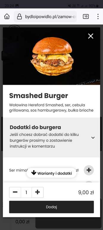 Promo na smash burgera w bydło i powidło w Warszawie