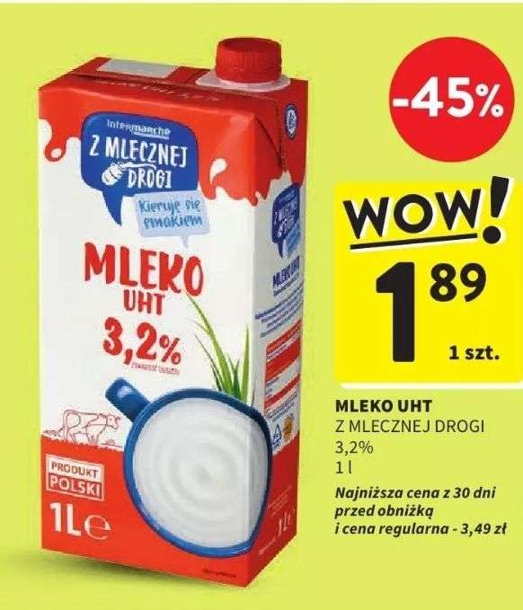 Mleko 3,2% 1L Mleczna Droga @Intermarche