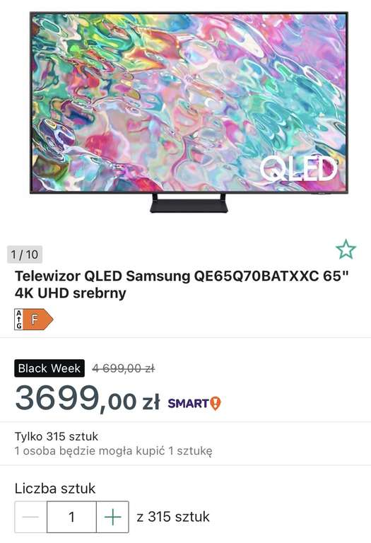 Telewizor QLED Samsung QE65Q70BATXXH 65" 4K UHD srebrny