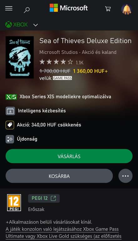 Gra Sea of Thieves Deluxe Edition na Xbox/PC z węgierskiego sklepu Xboxa 1700HUF (możliwe 16,20zł)