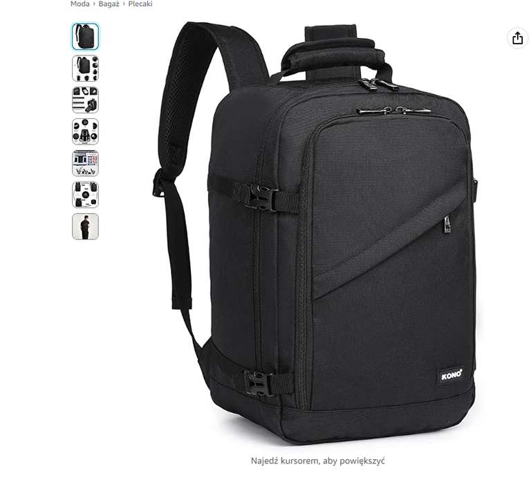 Plecak podróżny bagaż podręczny KONO 40 x 20 x 25 cm, 20 litrów, Wymiary ryanair @ Amazon