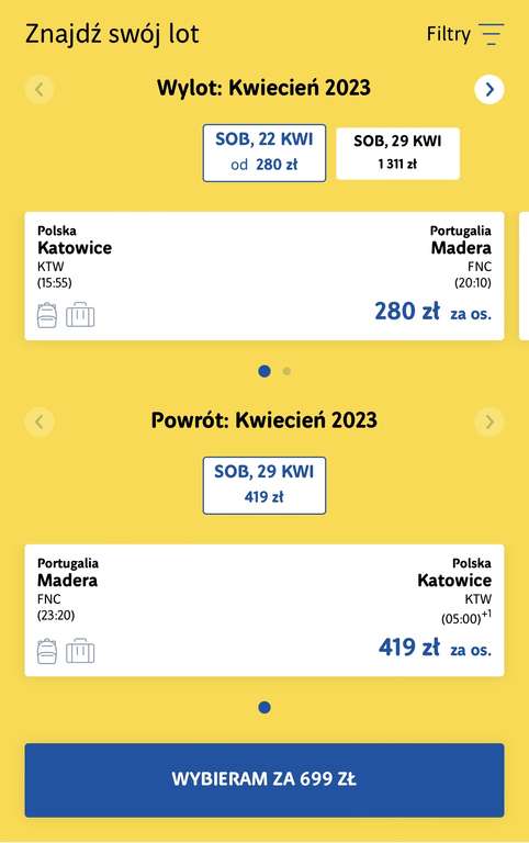 MADERA lot Katowice - Funchal 22.04 - 29.04