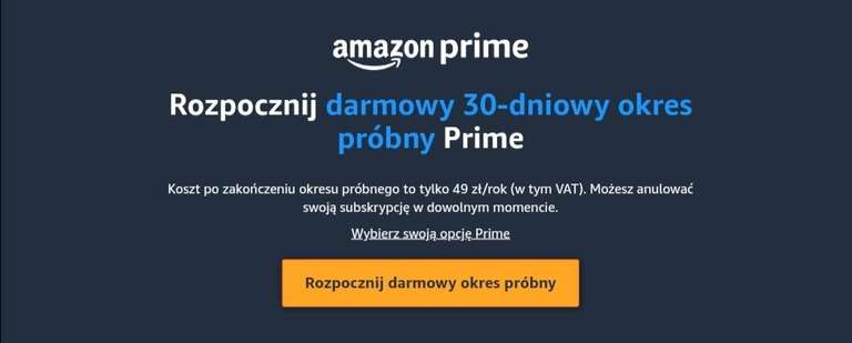 Amazon Prime 30 dni za darmo - działa również na starych (wybranych) kontach, na których był już aktywny bezpłatny 30-dniowy okres Prime