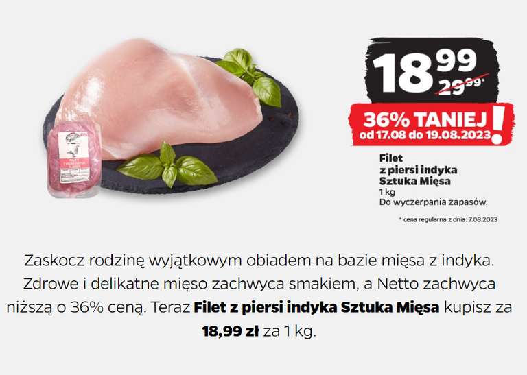 Filet z piersi indyka - 18,99zł/kg @Netto