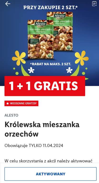 Mieszanka orzechów Lidl z kuponem 1+1 gratis