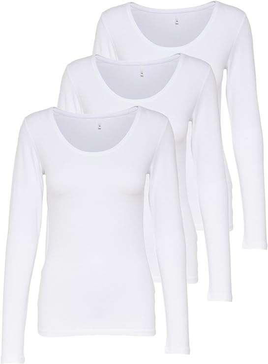 ONLY 3-pak damska koszulka z długim rękawem biała XS