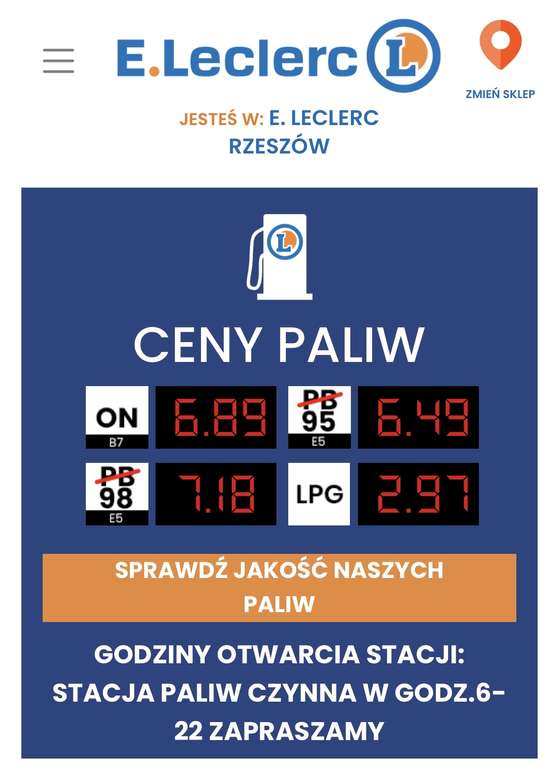 E.Leclerc Rzeszów, al.Tadeusza Rejtana Diesel ON 6.89zł.