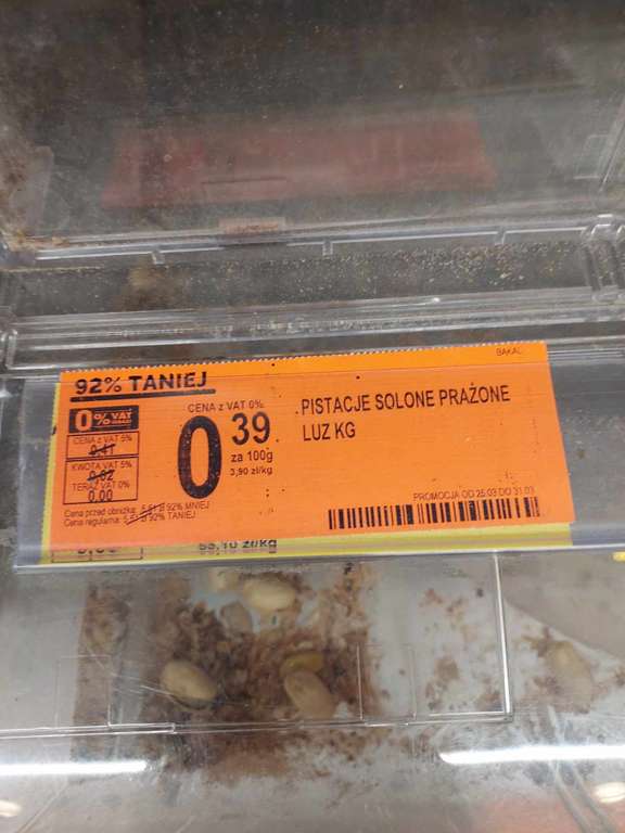 Błąd cenowy biedronka pistacje 3,99 za kg być może lokalnie