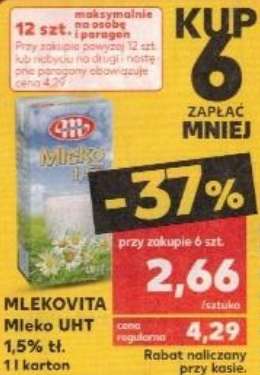 Mleko UHT Mlekovita 1,5% cena sztuki przy zakupie 6 @Kaufland